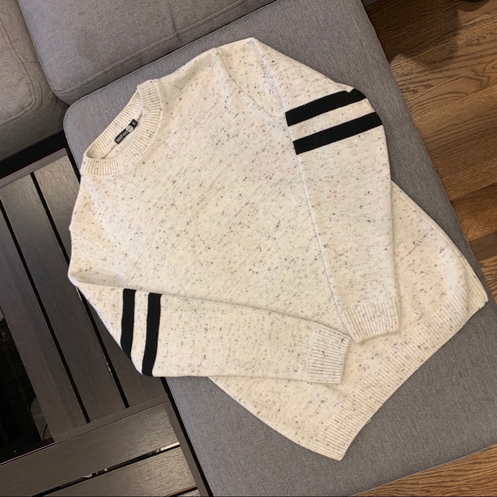 NWOT Boohooman ARM STRIPE NEP YARN KNITTED JUMPER - Picture 2 of 8